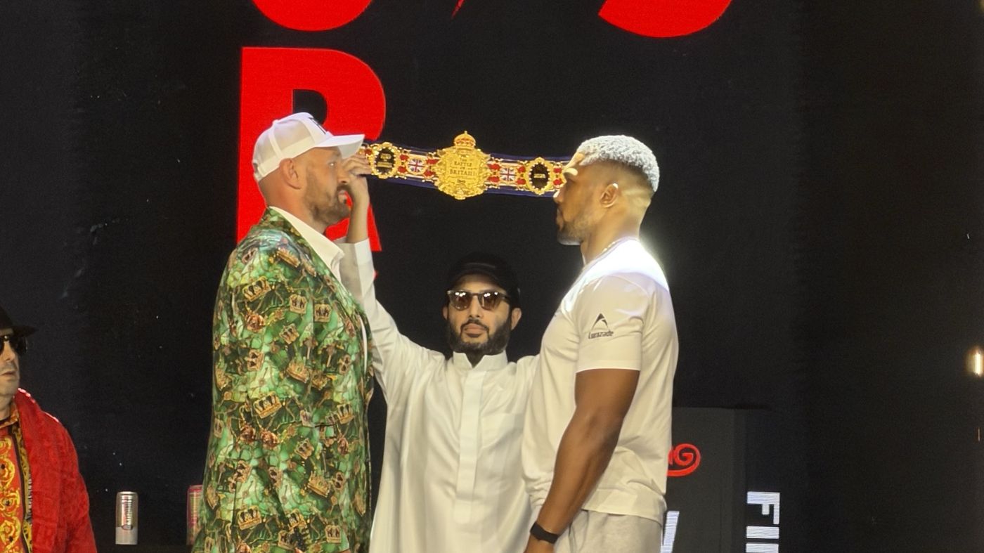 Fury and Joshua face off on stage at the press conference